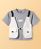 Little Kangaroos Cotton Knit Half Sleeves T-Shirt with Attached Jacket - Grey & White