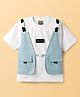 Little Kangaroos Cotton Knit Half Sleeves T-Shirt with Attached Jacket - Light Blue & White