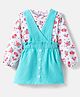 Babyhug Cotton Woven Frock & Full Peasant Sleeves Inner Tee with Floral Print - White & Aqua Blue