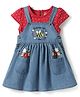 Babyhug Denim Woven Frock & Half Sleeves Polka Dot Printed Inner Tee With Floral Embroidery - Blue & Red