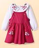 Babyhug 100% Cotton Full Sleeves Floral & Butterfly Embroidered Frock With Inner Tee - Dark Pink & White