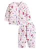 Little Angels Cotton Knit Full Sleeves Bear Face & Hearts Printed Coordinating Night Suit Set - Pink