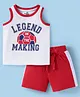 Doodle Poodle 100% Cotton Knit Sleeveless T-Shirt & Shorts Set with Text Print - Red & Light Grey