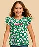 Pine Kids Cotton Knit Frill Sleeves Top With Floral Print - Green