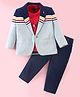 Noddy Full Sleeves Striped Blazer With Typography Printed Tee & Pant - Pista Green