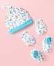 Babyhug 100% Cotton Cap Mittens & Booties With Tropical Theme Print Light Blue - Diameter 10.5 cm