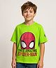 Pine Kids Marvel Single Jersey Knit  Oversize Drop Shoulder Half Sleeve T-Shirt With Badge Detaling And Spider-Man Graphics - Neon Green