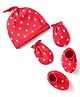 Babyhug Interlock Knit Cap Mittens & Booties Set With Star Print Red - Diameter 11.5 cm