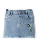 Babyhug Denim Mid Thigh Washed Skirts With Floral & Bee Embroidery - Light Blue