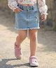 Babyhug Denim Mid Thigh Washed Skirts With Floral & Bee Embroidery - Light Blue