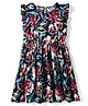 Kookie Kids Cotton Rayon Woven Frill Sleeves Frock with Flora Print - Navy Blue