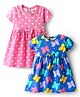 Babyhug Single Jersey Knit Half Sleeves Frocks with Hearts & Bow Print Pack of 2 - Pink & Blue