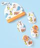 Babyhug Interlock Knit Cap Mittens & Booties Set With Dinosaur Print Orange - Diameter 11 cm