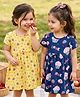 Babyhug Single Jersey Knit Half Sleeves Frocks with Tropical Print Pack of 2 - Navy Blue & Yellow