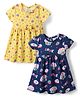 Babyhug Single Jersey Knit Half Sleeves Frocks with Tropical Print Pack of 2 - Navy Blue & Yellow