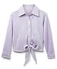 Kookie Kids Woven Full Sleeves Solid Shimmer Front Open Collar Neck Party Top With Knot Detailing - Lavender