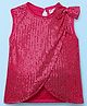 Kookie Kids Woven Sleeveless Overlap Party Top With Sequin Detailing & Bow Applique - Dark Pink