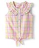 Babyhug Seer Sucker Woven Frill Sleeves Knotted Top with Checks - Multicolor