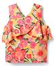 Babyhug Woven Sleeveless Top with Floral Print & Lace Detailing - Yellow & Pink