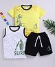Little Ninja Cotton Pack Of 2 Half Sleeves Surf Text Printed Tees With Shorts Set - Yellow & Black