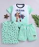 Little Ninja Cotton Pack Of 2 Half Sleeves California Text Printed Tees With Shorts Set - Green