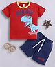 Little Ninja Cotton Half Sleeves Dinosaur Printed Tee & Coordinating Shorts Set - Red
