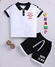 Little Ninja Cotton Half Sleeves Soccer Champ Text Printed Polo Tee & Shorts Set - Black
