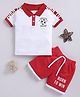 Little Ninja Cotton Half Sleeves Soccer Champ Text Printed Polo Tee & Coordinating Shorts Set - Red