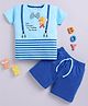 Little Ninja Cotton Half Sleeves Mouse Patch Detailed Tee & Shorts Set - Blue