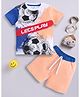 Little Ninja Cotton Half Sleeves Lets Play Printed Tee & Shorts Set - Peach