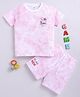 Little Ninja Cotton Half Sleeves Tie Dye & Sunny Sea Text Printed Tee Shorts Set - Pink