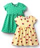 Babyhug Single Jersey Knit Half Sleeves Floral & Strawberry Printed Frocks With Bow Applique Pack of 2 - Yellow & Green