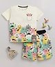 Little Ninja Cotton Half Sleeves Monsters Printed Coordinating Tee & Shorts Sets - Cream