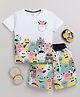 Little Ninja Cotton Half Sleeves Monsters Printed Coordinating Tee & Shorts Sets - White