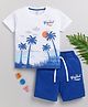 Little Ninja Cotton Half Sleeves Tropical Theme Printed Coordinating Tee & Shorts Set - Blue