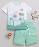 Little Ninja Cotton Half Sleeves Tropical Theme Printed Coordinating Tee & Shorts Set - Green