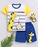 Little Ninja Cotton Half Sleeves Striped & Giraffe Printed Coordinating Tee Shorts Set - Blue