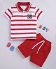 Little Ninja Cotton Half Sleeves Striped & 98 Numerical Printed Polo Tee Shorts Set - Red