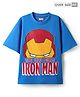 Pine Kids Marvel Single Jersey Knit Half Drop Shoulder Sleeves Oversized T-Shirt with Iron Man Graphics - Blue