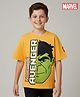 Pine Kids Marvel Single Jersey Knit Half Drop Shoulder Sleeves Oversized T-Shirt with Avengers Graphics & Badge Detailing - Yellow
