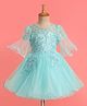 Mark & Mia Woven Half Bell Sleeves Party Dress With Floral Embroidery & Sequin Detailing - Sea Green