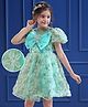 Mark & Mia Woven Half Sleeves Party Dress With Floral Embroidery & Bow Applique - Sea Green
