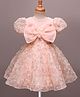 Mark & Mia Woven Half Sleeves Party Dress With Floral Embroidery & Bow Applique - Pink