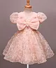 Mark & Mia Woven Half Sleeves Party Dress With Floral Embroidery & Bow Applique - Pink