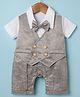 Mark & Mia Woven Half Sleeves Floral Printed Party Romper With Attached Waistcoat & Bow - Grey