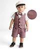Mark & Mia Woven Half Sleeves Checks Party Romper With Attached Waistcoat & Bow - Pink