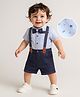 Mark & Mia Cotton Woven Half Sleeves Party Romper with Bow & Suspender with Abstract Design -Blue