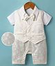 Mark & Mia Woven Half Sleeves Floral Printed Party Romper With Attached Waistcoat & Bow - White