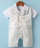 Mark & Mia Woven Half Sleeves Textured Party Romper With Attached Waistcoat & Bow - White