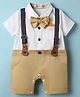 Mark & Mia Woven Half Sleeves Solid Party Romper With Bow & Suspender - Khaki & White